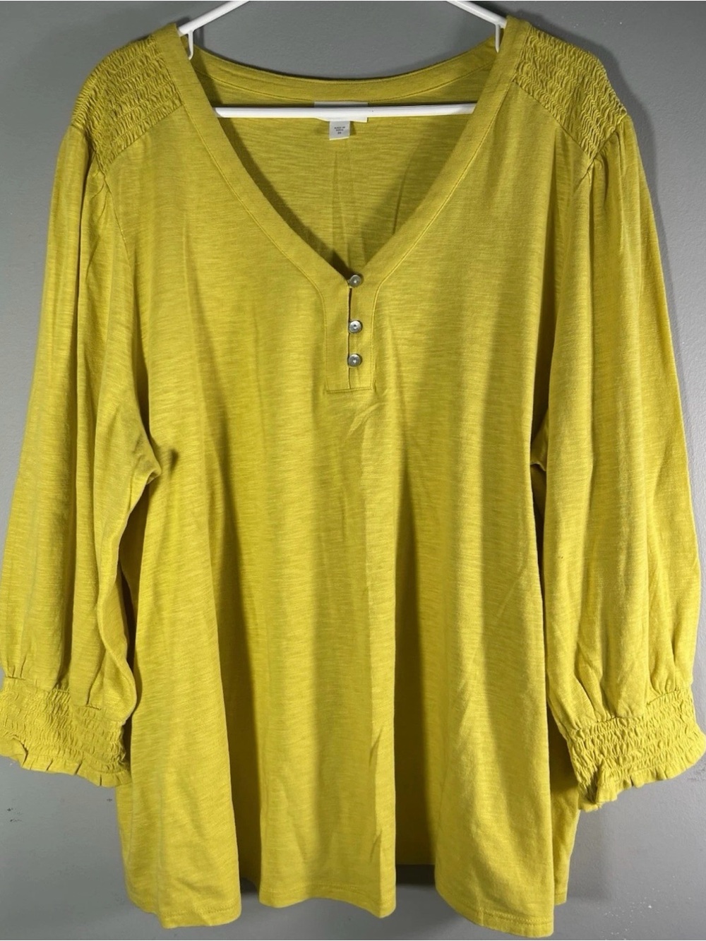 2X J Jill Yellow Top 3/4 Sleeves Smocking Detail Slip On Originally $80+